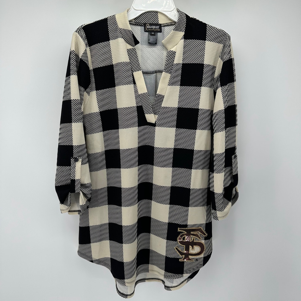 GAMEDAY COUTURE College BUFFALO PLAID Tunic Top WOMENS M 8 10 FSU LOGO Football
